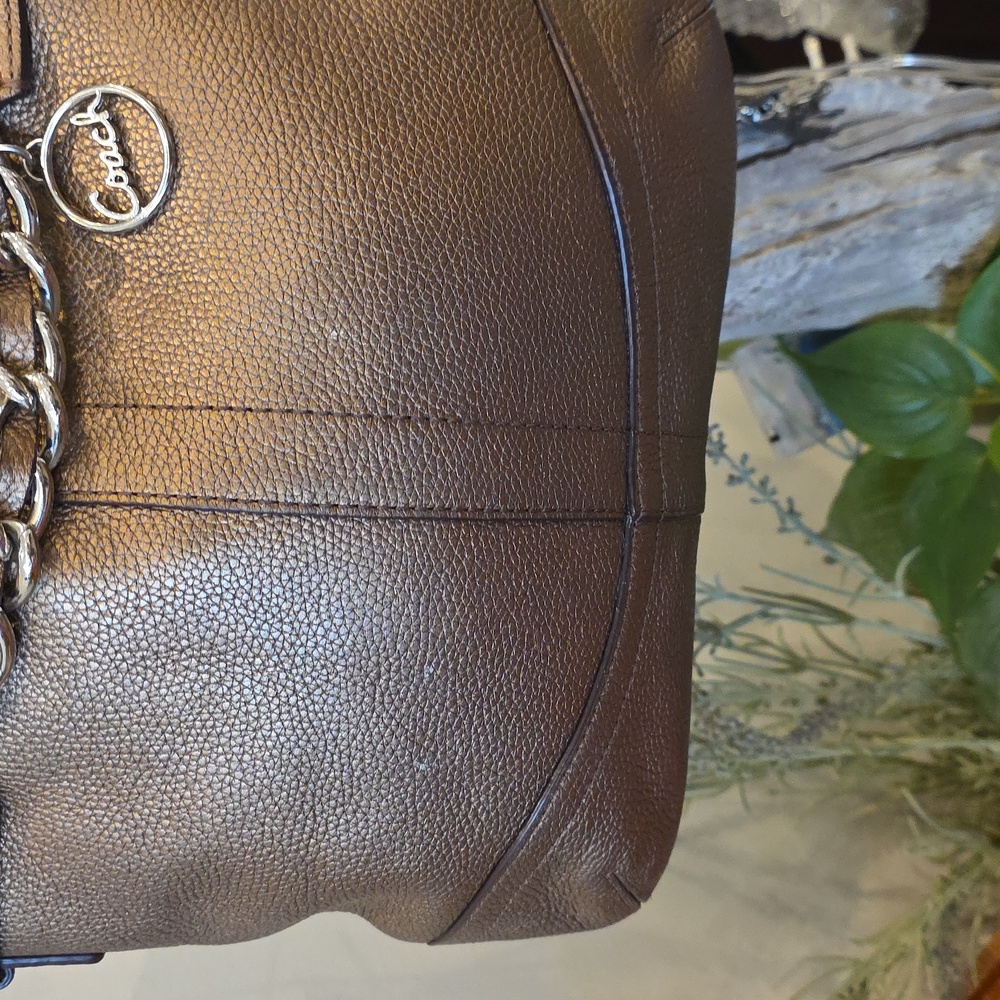 Coach Bronze Metallic Belted Chain Accent Convertable Shoulder Bag - Picture 3 of 9